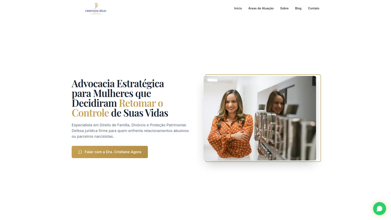 Página do site Cristiane Bilio Advocacia, site institucional de advocacia