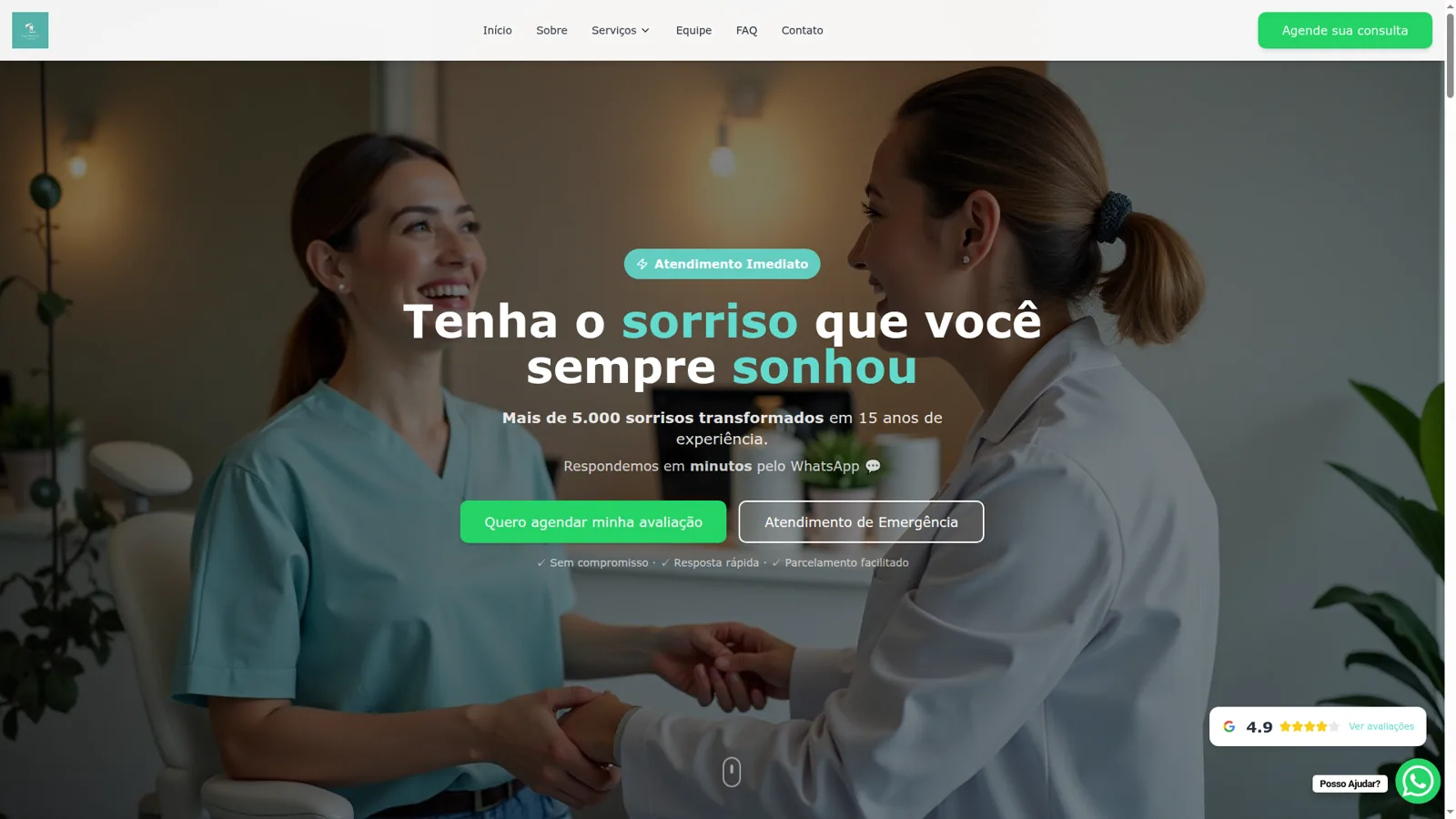 Página do site Casa Branca Odontologia, site institucional de odontologia