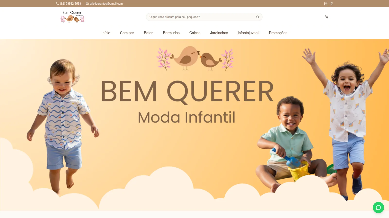 Página do site Bem Querer Moda Infantil, loja virtual de moda infantil